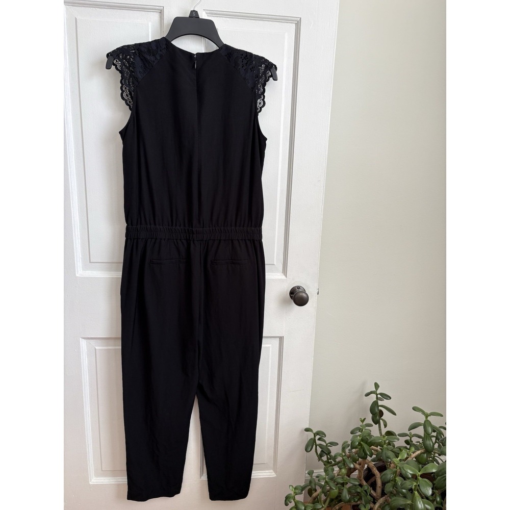J.Crew Black Lace Shoulder‎ Sleeveless Jumpsuit V-Neck Elastic Waist Size 2